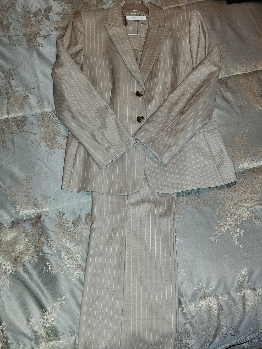 Tahari Light Gray Pinstripe Women's Suit Jacket & Pants